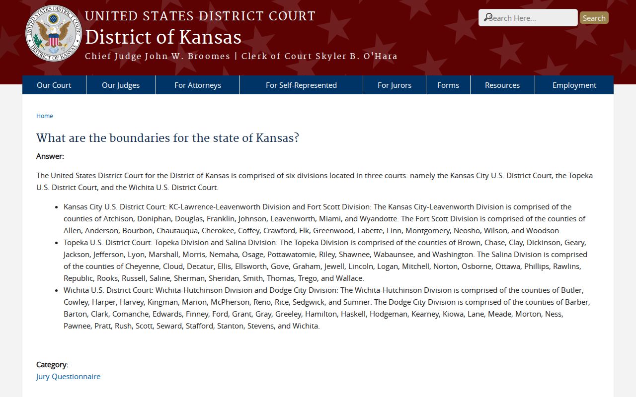Federal Salina Division boundary for an Alton federal court docket