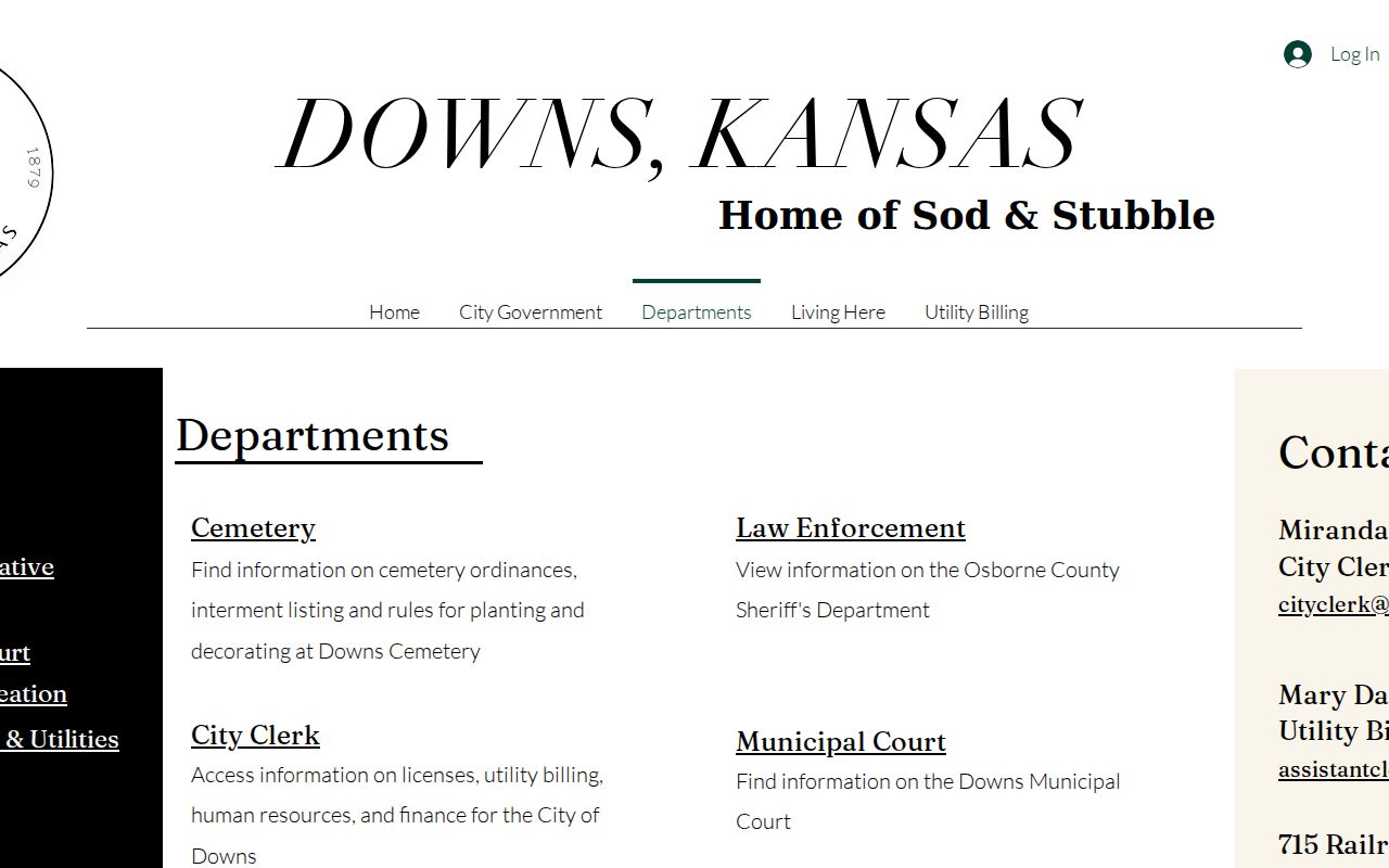 City of Downs departments page listing Municipal Court