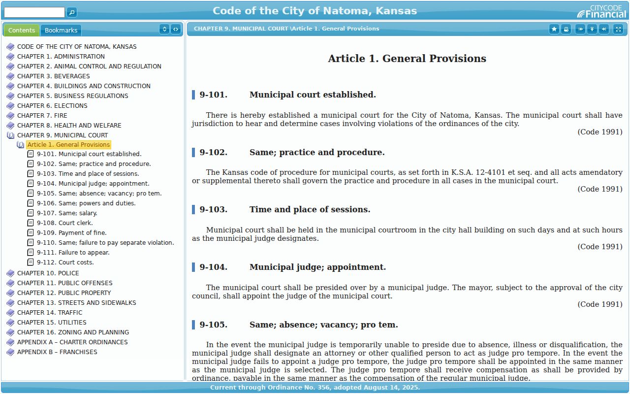 Natoma municipal docket general provisions and court procedure