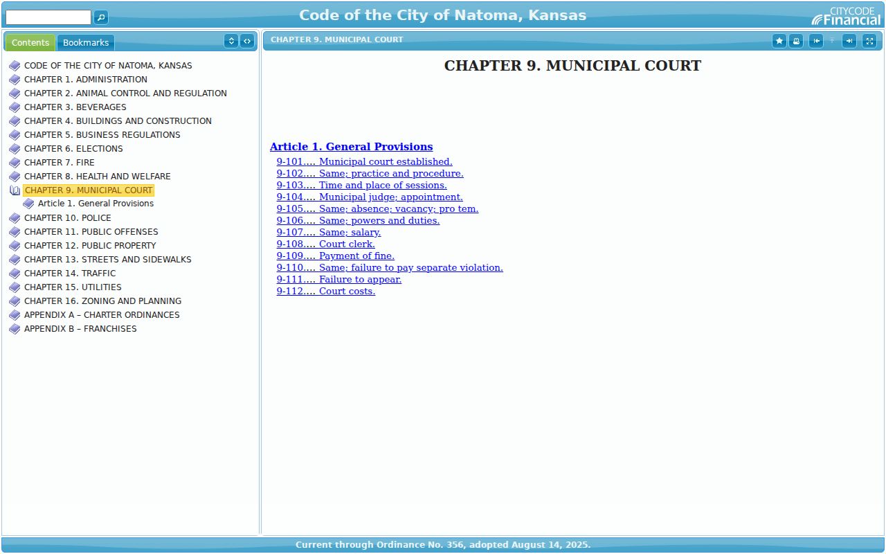 Natoma court docket structure in the municipal court code