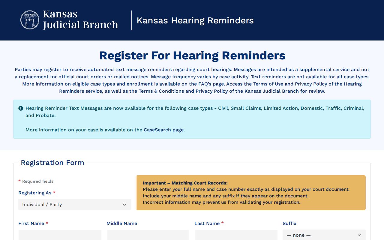 Kansas hearing reminder page for Osborne County court dates