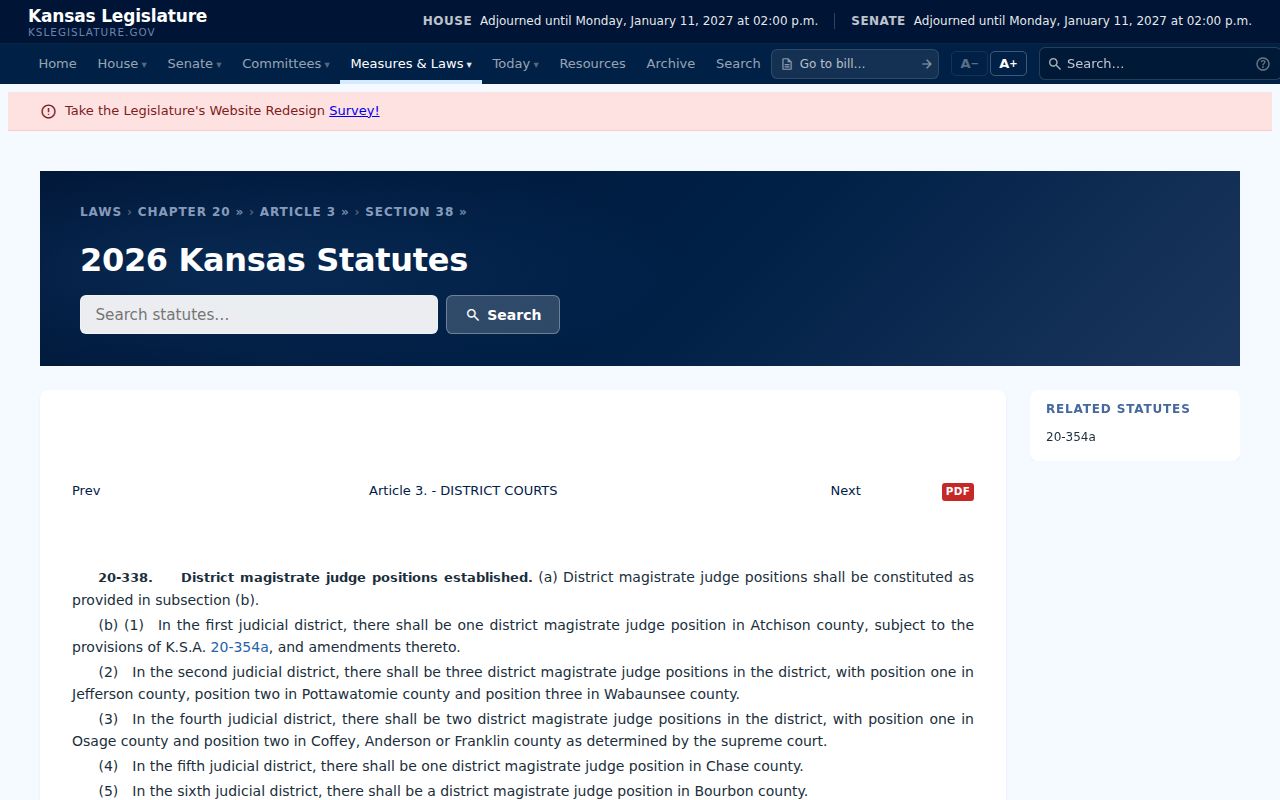 Kansas statute page allocating Osborne magistrate position four in the 17th Judicial District