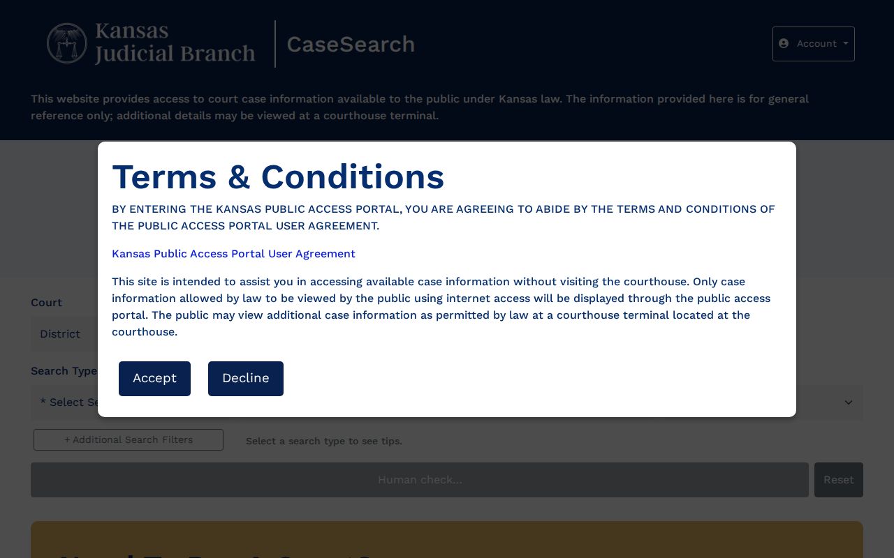 Osborne County criminal docket fields in the Kansas Public Access Portal