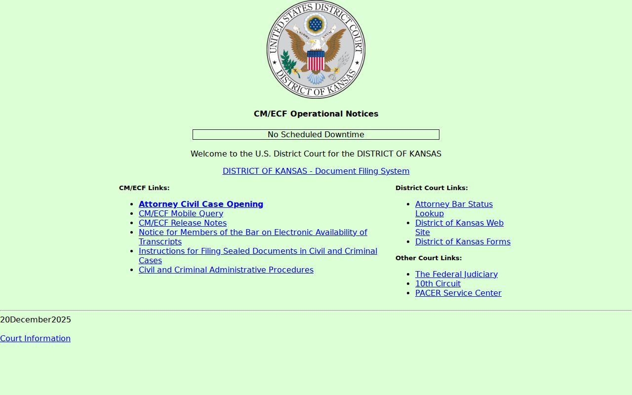 District of Kansas CM ECF separate from Osborne County case lookup