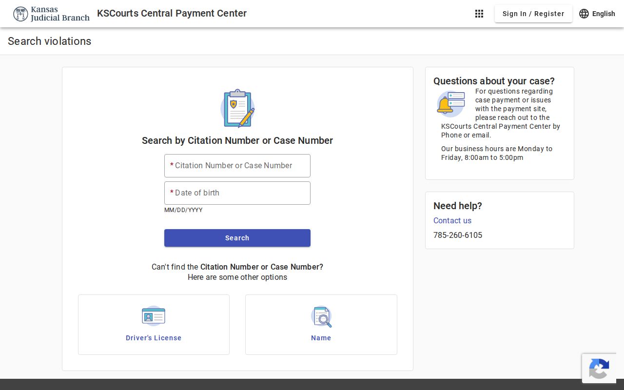 Kansas payment search separate from Osborne County case lookup