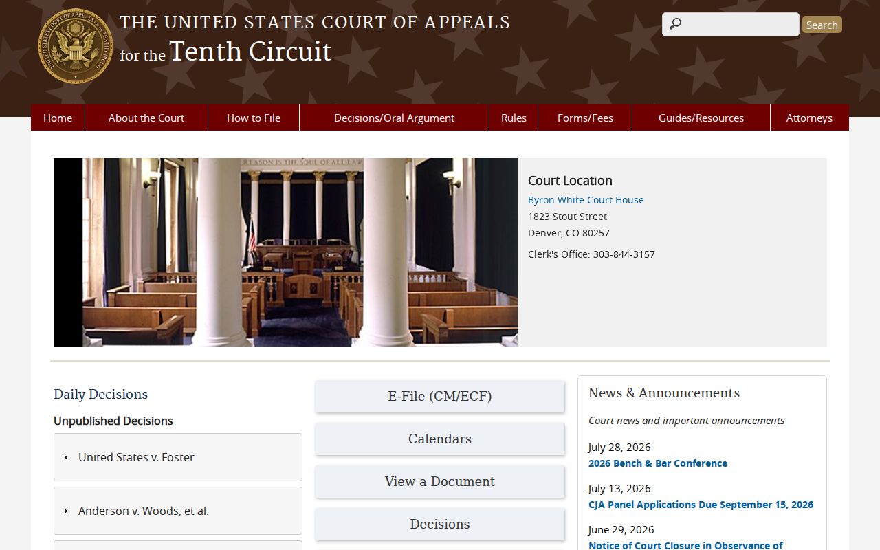 Official Tenth Circuit Court of Appeals website for federal appellate records