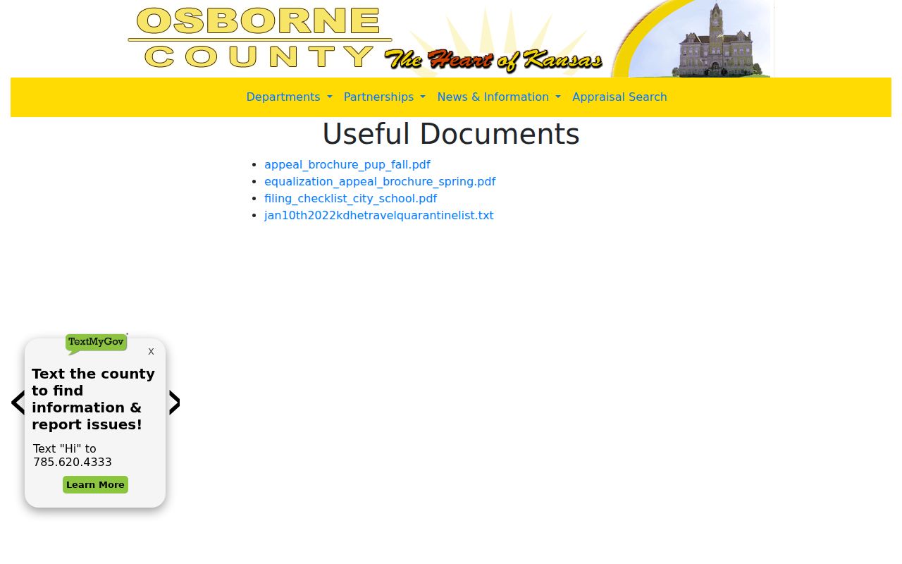 Osborne County court docket documents landing page